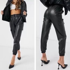 Abercrombie & Fitch Black Vegan Leather Cargo Jogger Pants